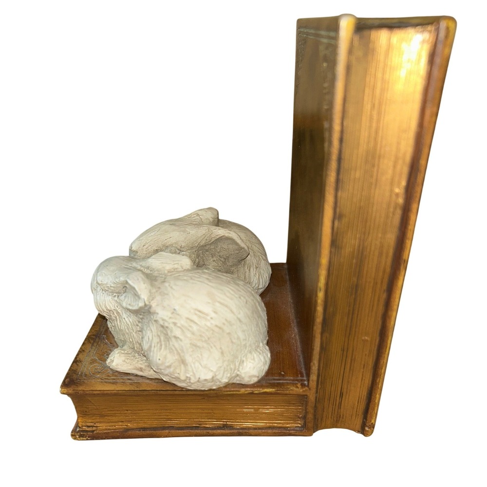 Vintage Style Rabbit on Faux Hamlet Book Bookend Bunny Decor Ceramic/Resin - Picture 3 of 8